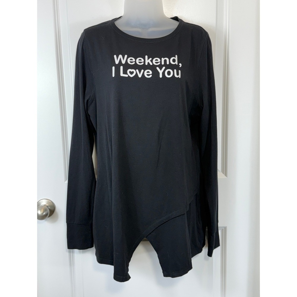 AnyBody Black Long Sleeve Graphic T‎ Shirt Weekend I Love You Women's Size XL
